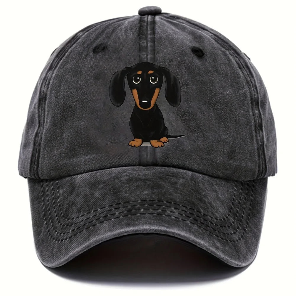 Dog Embroidery Washed Baseball Cap