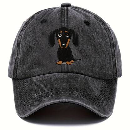 Dog Embroidery Washed Baseball Cap