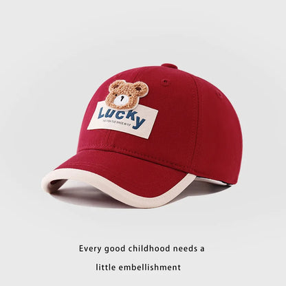 Cute Bear Baby Duck Tongue Hat Short Brim Children Baseball Hats Solid Cotton Kids Duckbill Cap Fashion Sunshade Visors Size 52-54cm