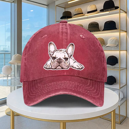 French Bulldog Washed Denim Baseball Cap