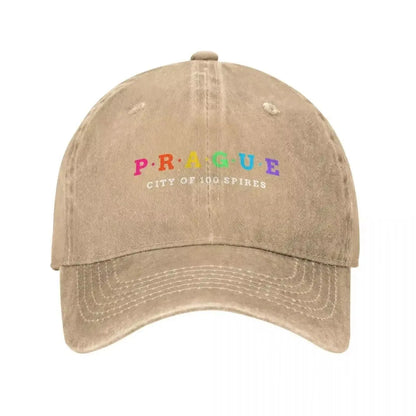 Prague City Of 100 Spires Washed Denim Baseball Cap