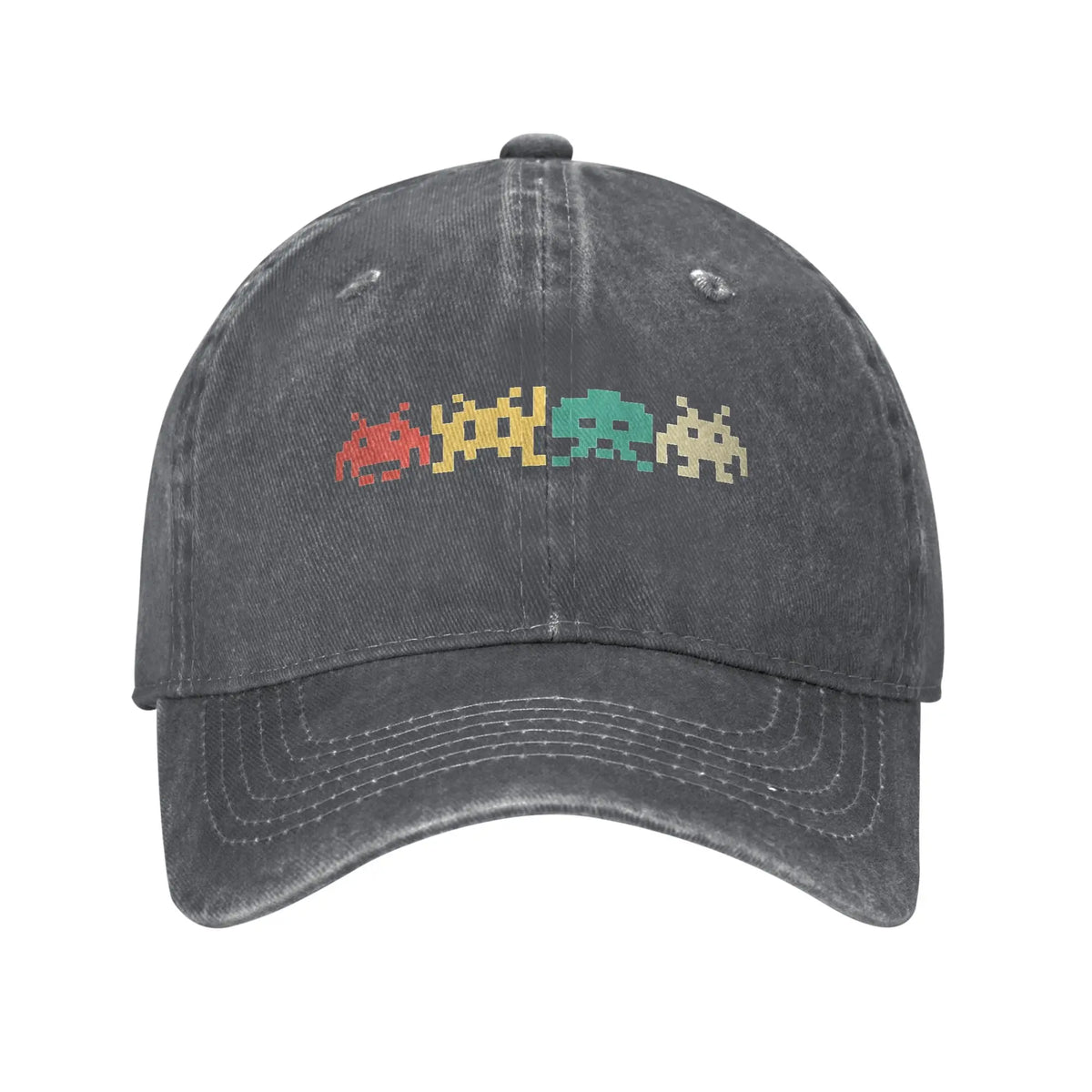 80s Space Invaders Arcade Distressed Denim Baseball Cap