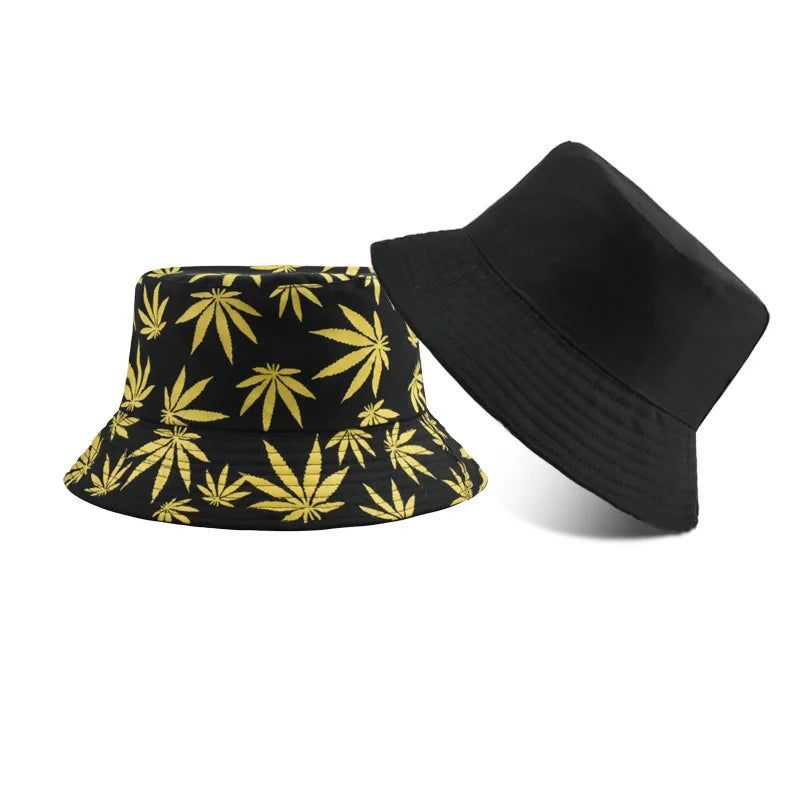1pc Retro Style Fashionable Printed Maple Leaf Fisherman Hat