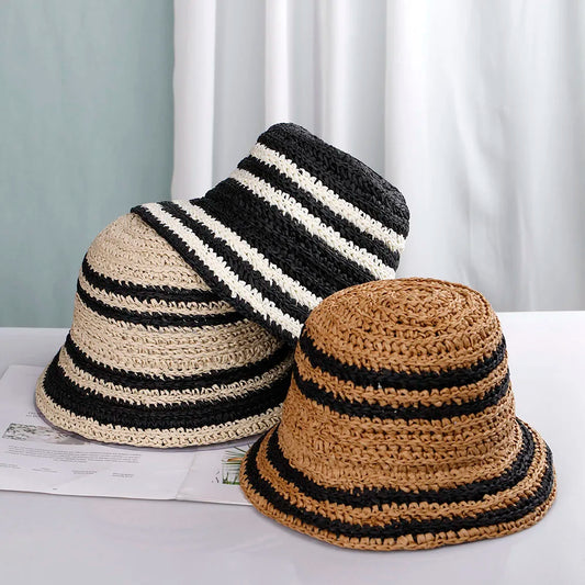 Women Rafia Straw Panama Bucket Hat