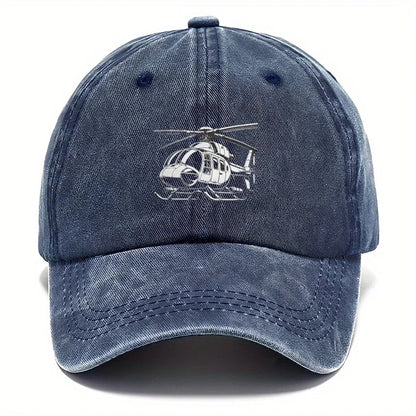 Helicopter Print Washed Baseball Cap