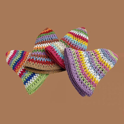 Summer Rainbow Crochet Foldable Beach Bucket Hat