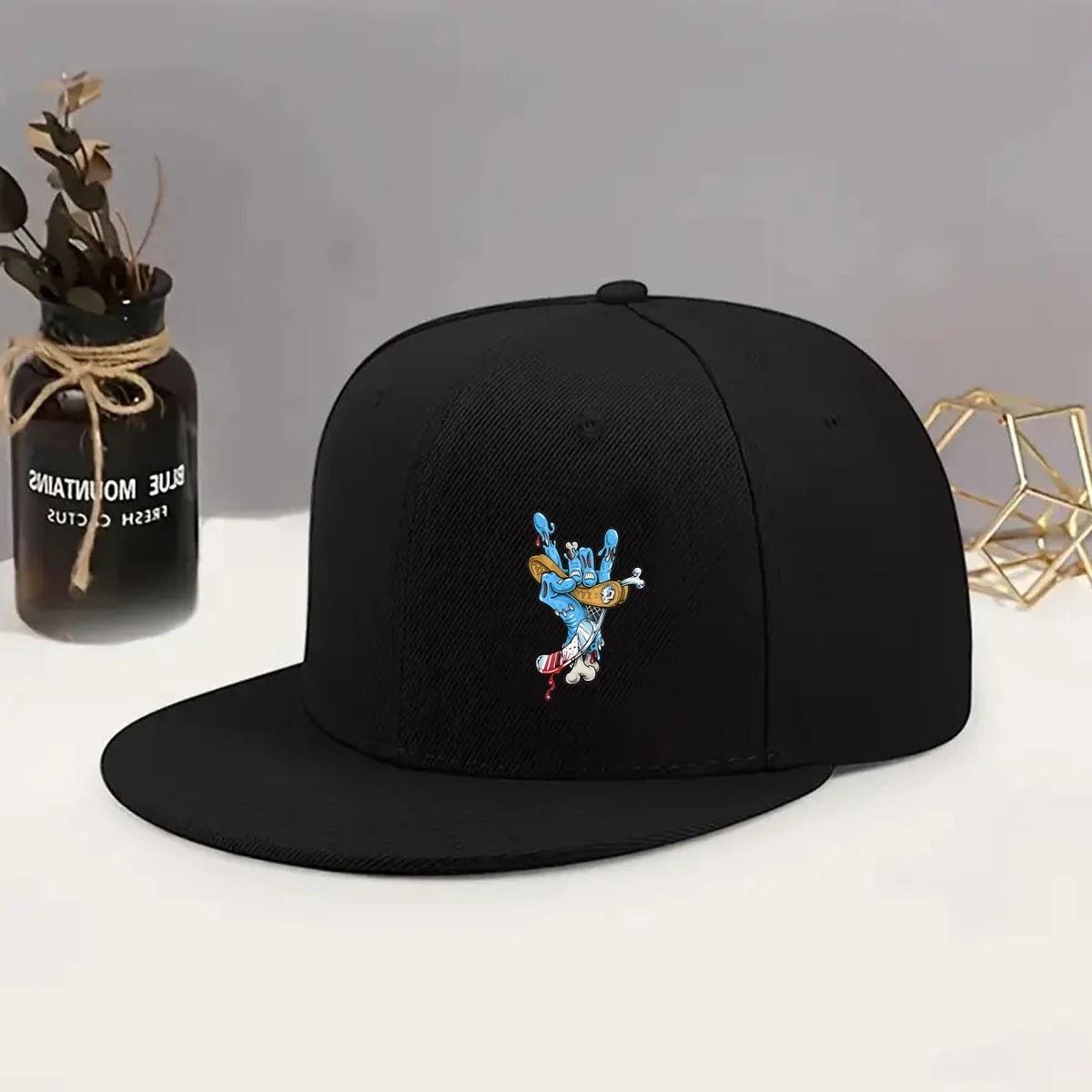 Skater Rock Hand Print Snapback Cap