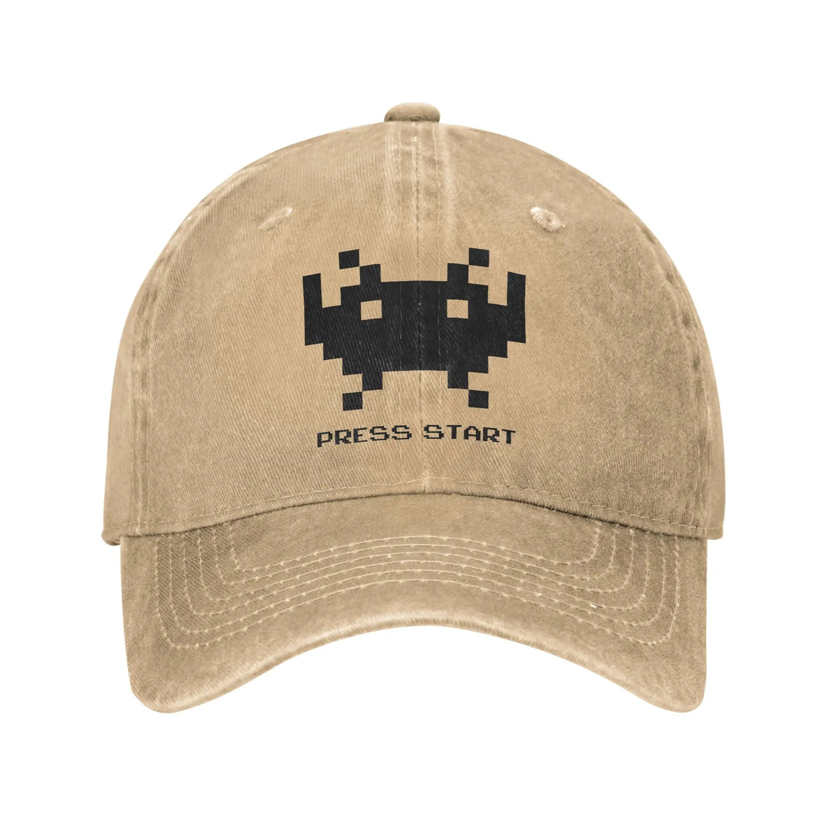 Space Invaders Pixelated Distressed Washed Denim Baseball Cap