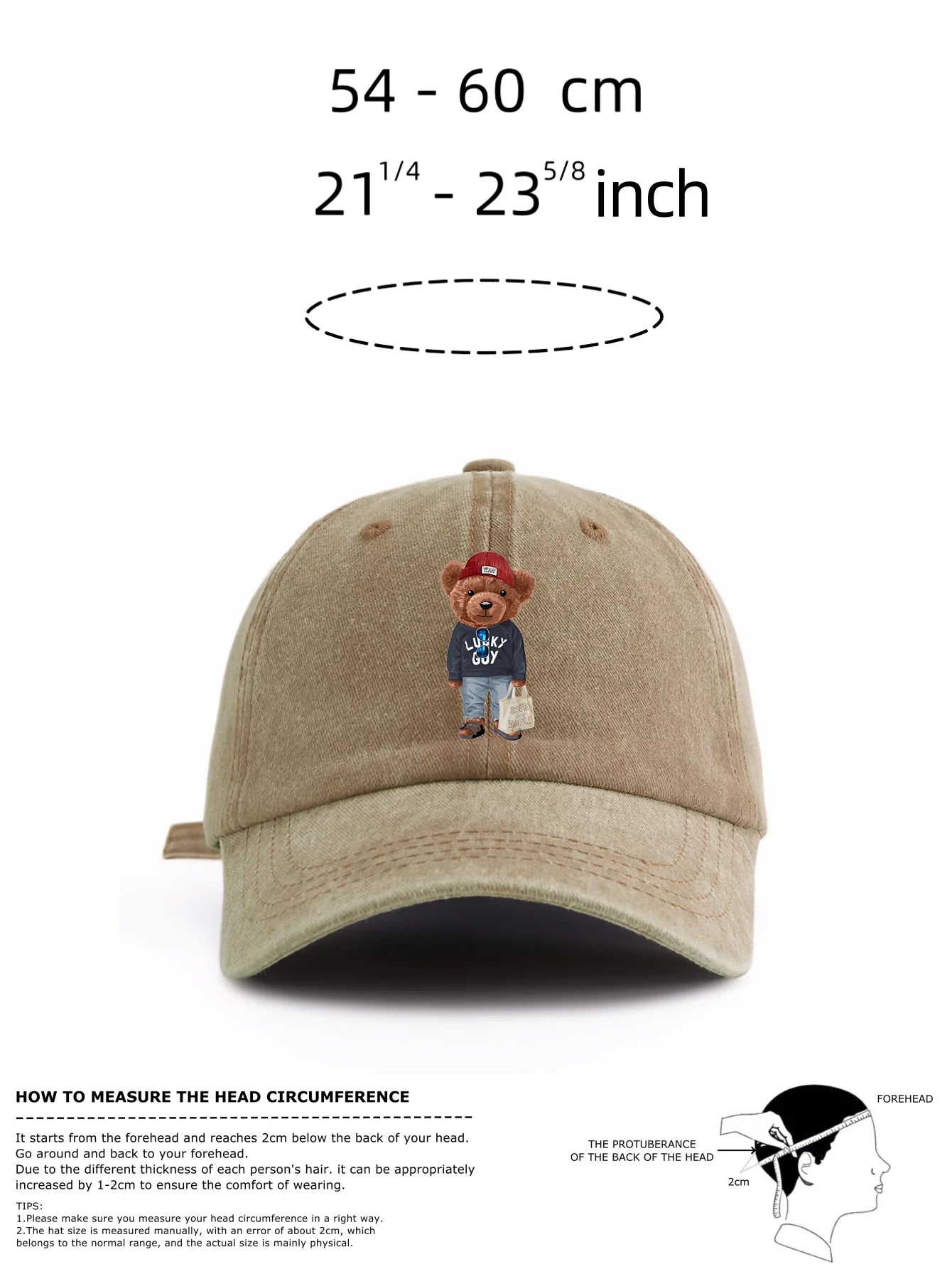 1pc Tote Bag Bear Print Washed Baseball Cap For Adults Minimalist Retro Style Casual Soft Adjustable Dad Hat Perfect As Gift