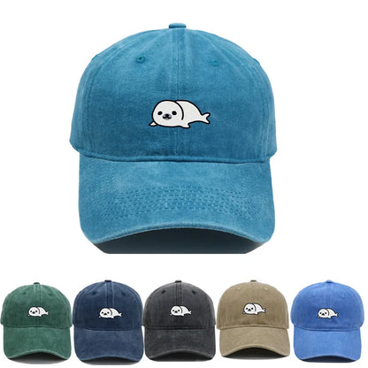 Vintage Seal Embroidered Adjustable Baseball Cap