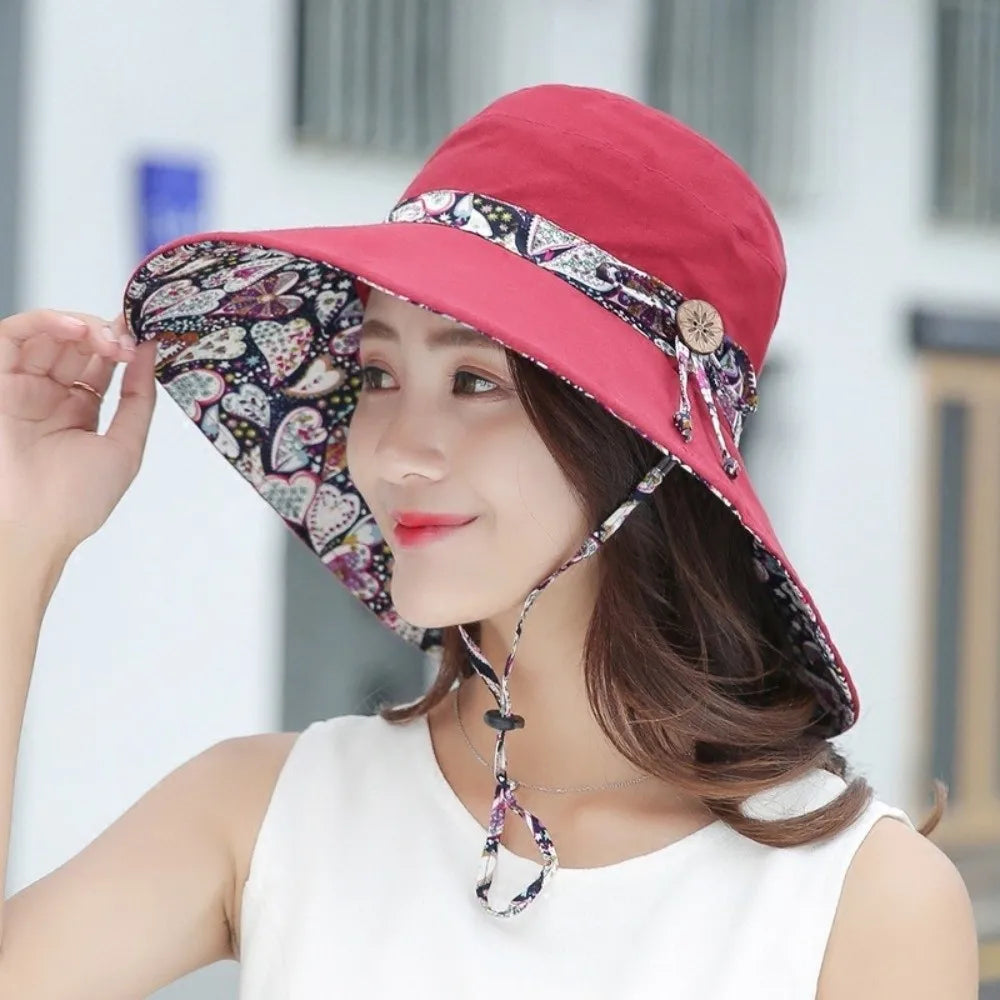 Reversible Foldable Wide Brim UV Protection Bucket Hat