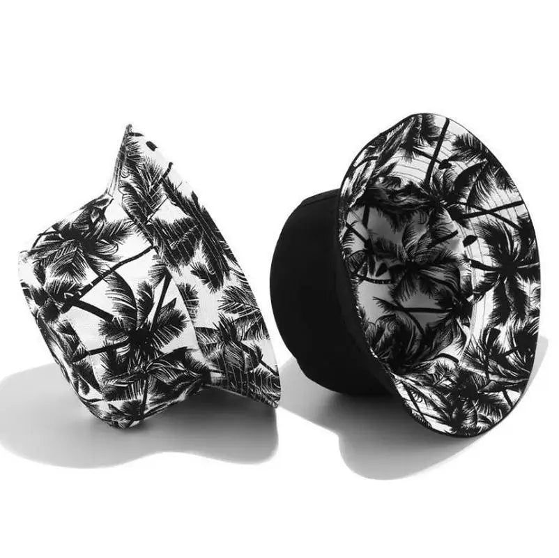 Double Sided Black Coconut Tree Bucket Hats