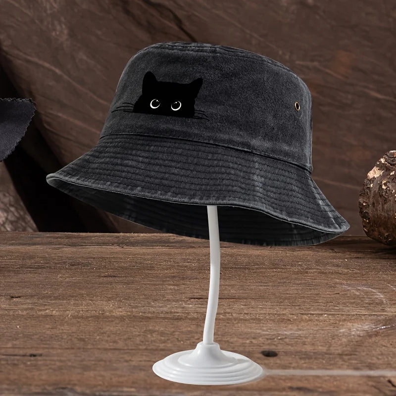 Cute Black Cat Vintage Cotton Bucket Hat