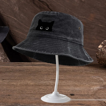 Cute Black Cat Vintage Cotton Bucket Hat
