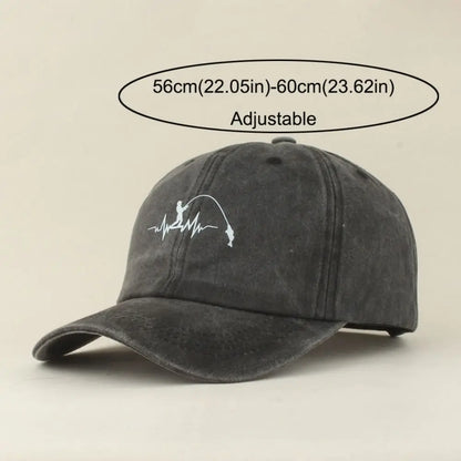 Fishing Embroidered Washed Cotton Baseball Cap