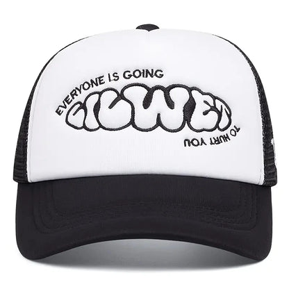 Crying Girl Embroidered Mesh Baseball Cap