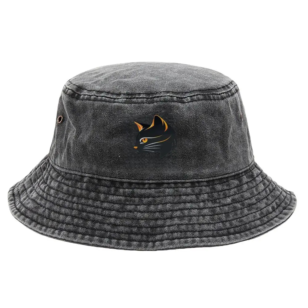Vintage Black Cat Print Bucket Hat