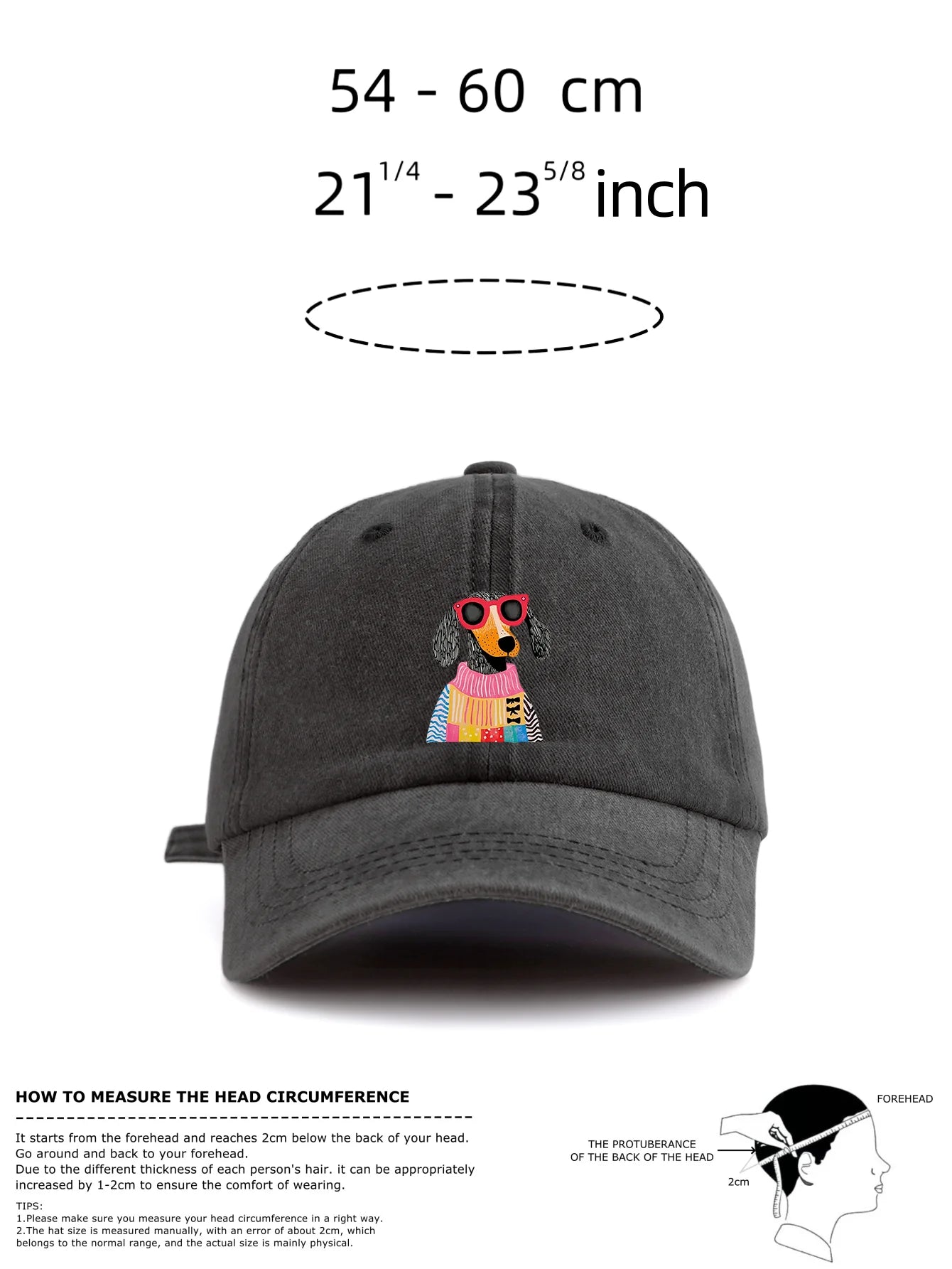 Retro Dog Print Washed Baseball Cap