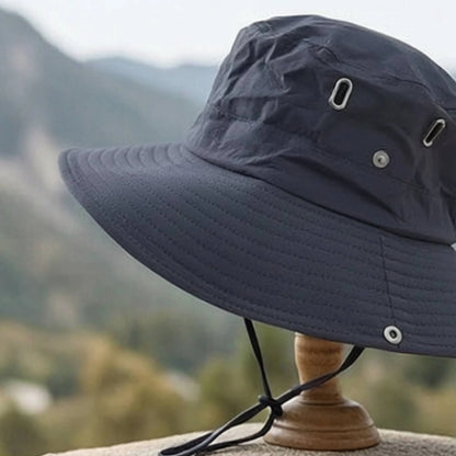 Breathable Wide Brim Bucket Hat With Chin Strap