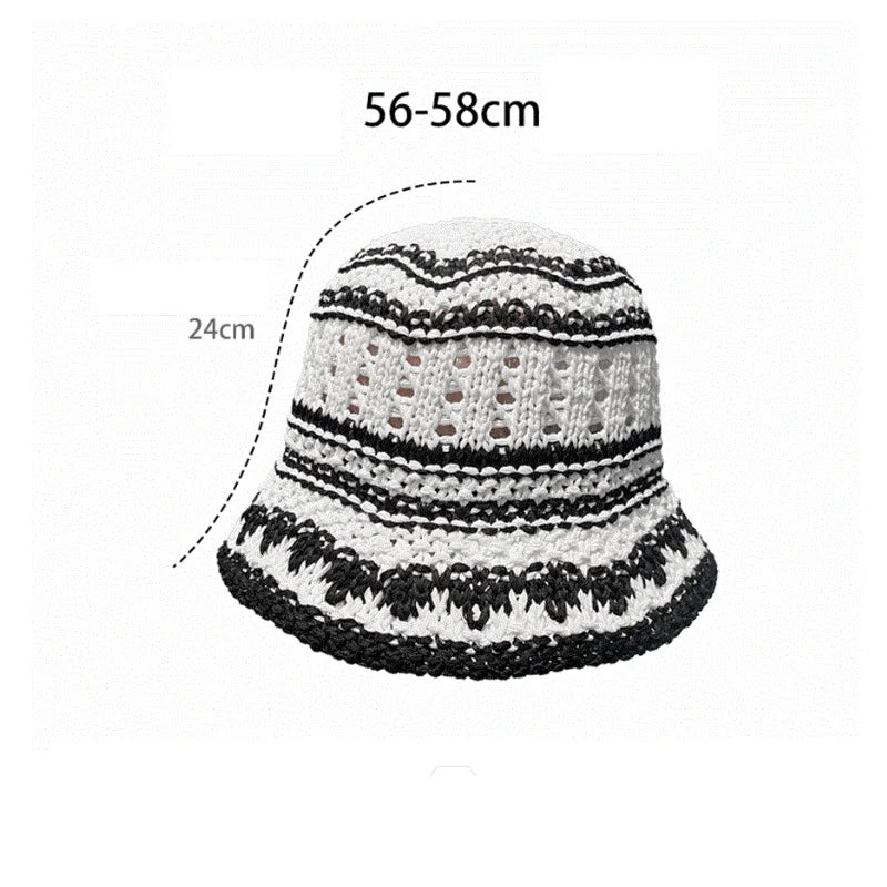 Striped Hollow Out Foldable Bucket Hat
