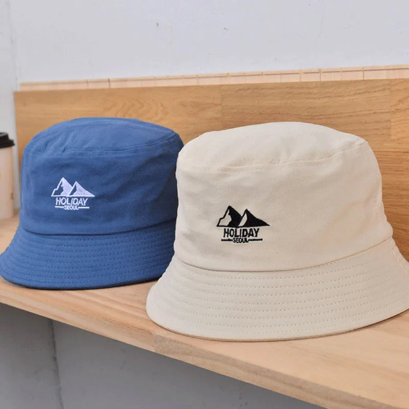 Embroidery Cotton Bucket Hat For Men Summer Sunscreen Panama Cap