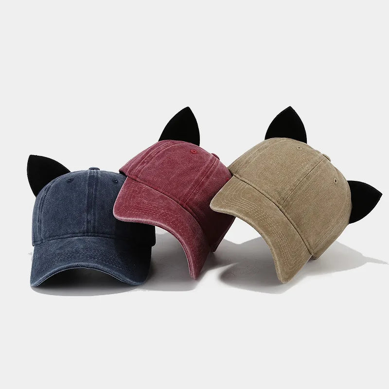 Cute Cat Ears Baseball Cap Women Summer Soft Top Caps
