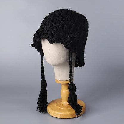 Women Thick Wool Tassel Knitted Bucket Hat