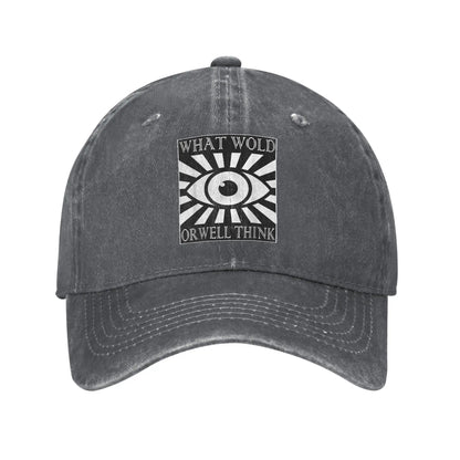 What Would Orwell Think Dystopian Fiction Distressed Denim Baseball Cap
