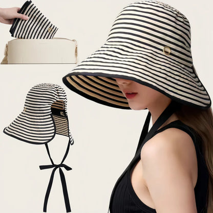 Black And White Striped Wide Brimmed Sun Hat