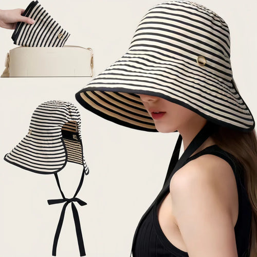 Black And White Striped Wide Brimmed Sun Hat