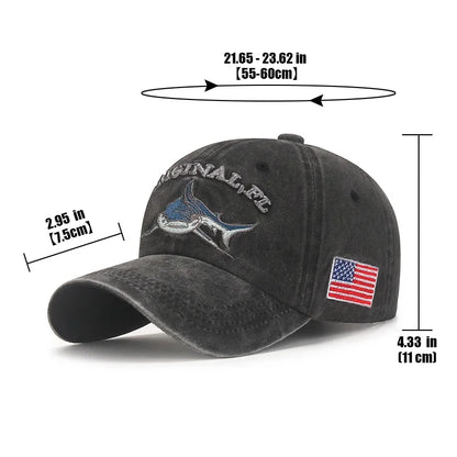 Popular Cartoon Washed Embroidered Shark Baseball Cap