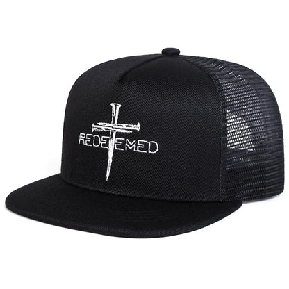 Unisex Redeemed Cross Embroidered Mesh Snapback
