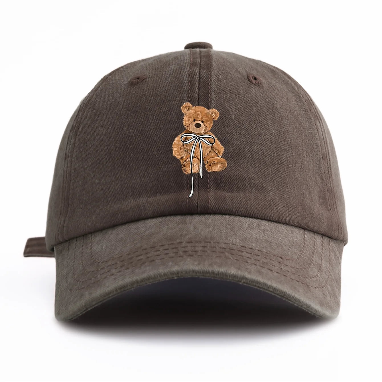Minimalist Bow Bear Print Retro Washed Baseball Cap