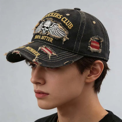Retro Washed Distressed Cotton Peaked Cap Printed Embroidered