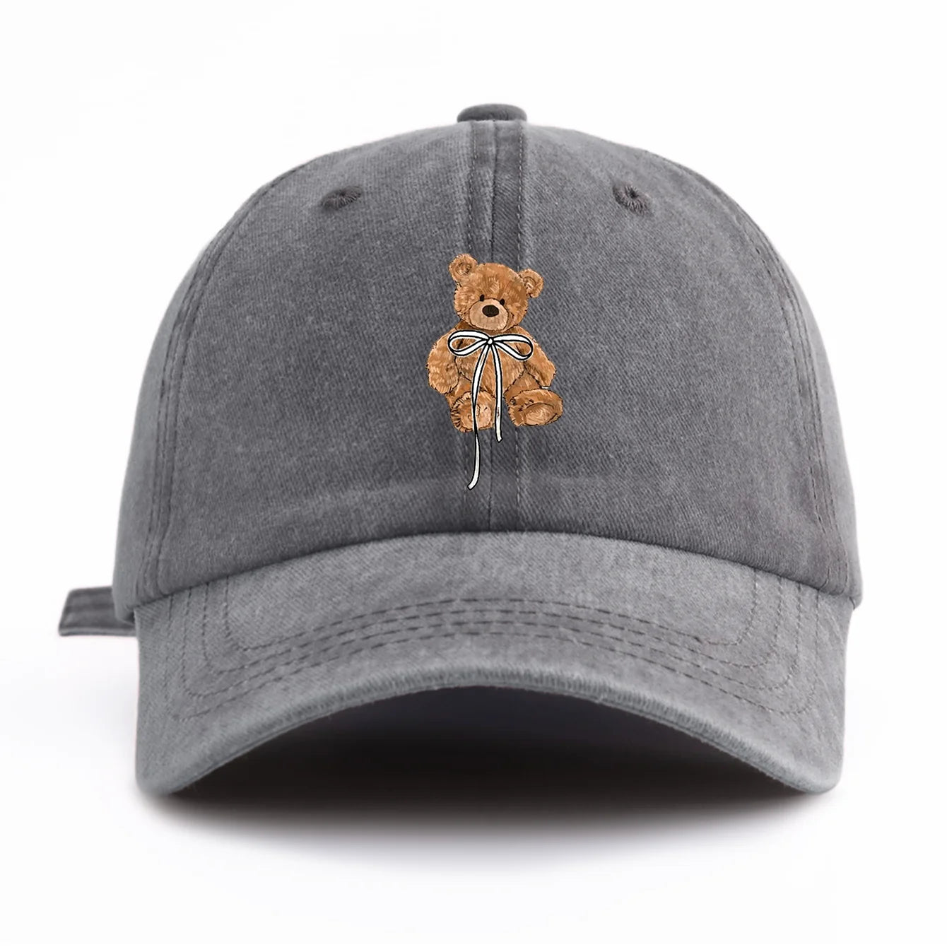 Minimalist Bow Bear Print Retro Washed Baseball Cap
