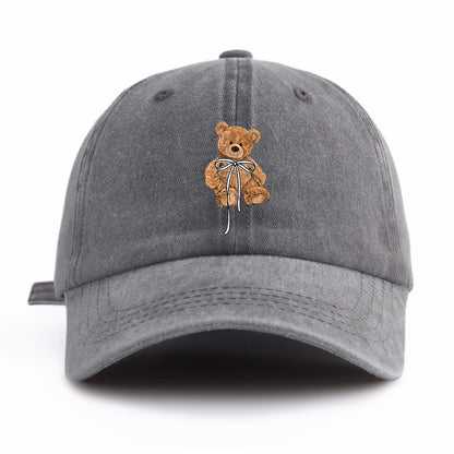 Minimalist Bow Bear Print Retro Washed Baseball Cap