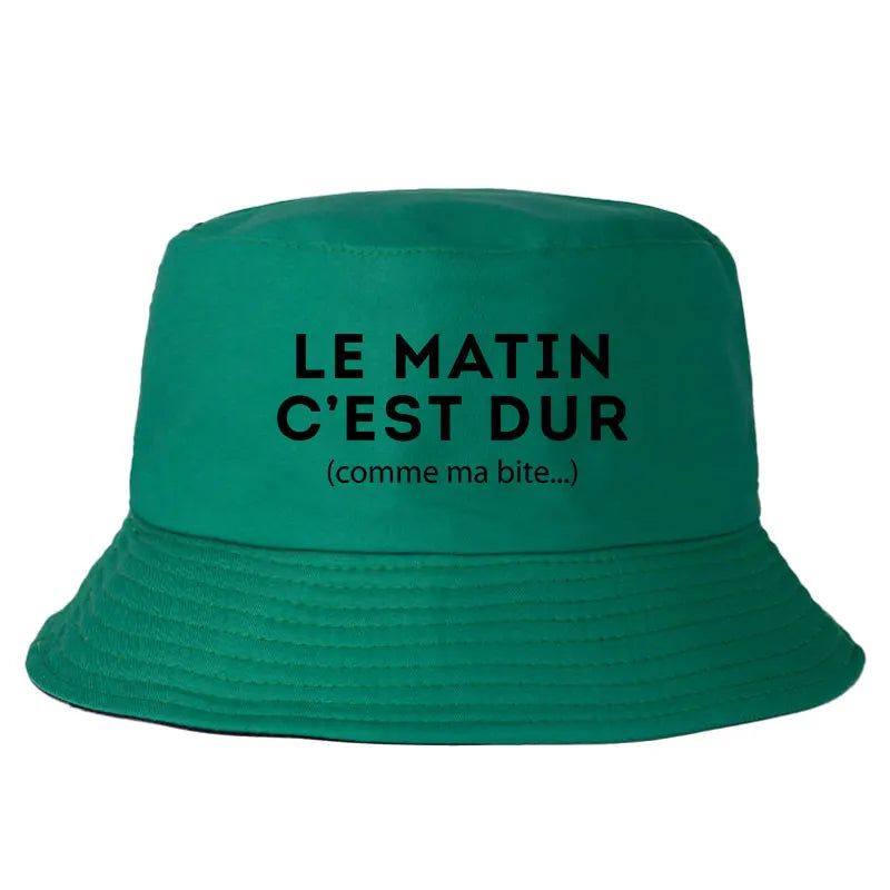 Le Matin Cest Dur Reversible Funny Bucket Hat