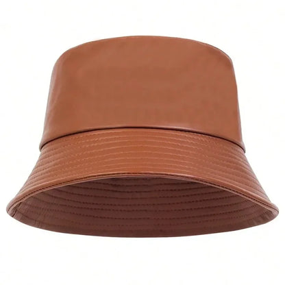 Unisex Solid Color Personality Pu Leather Bucket Hats