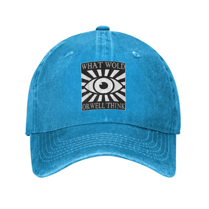 What Would Orwell Think Dystopian Fiction Distressed Denim Baseball Cap
