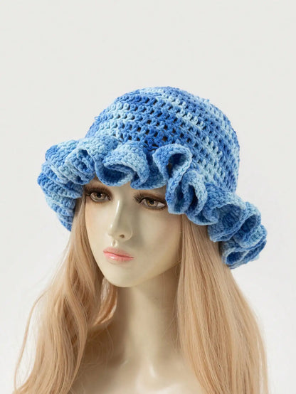 Women Tie Dye Wave Crochet Bucket Hat