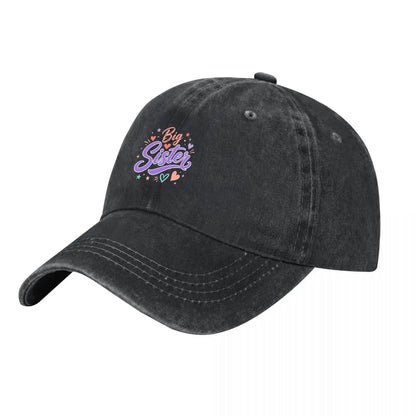 Playful Big Sister Script Washed Baseball Cap