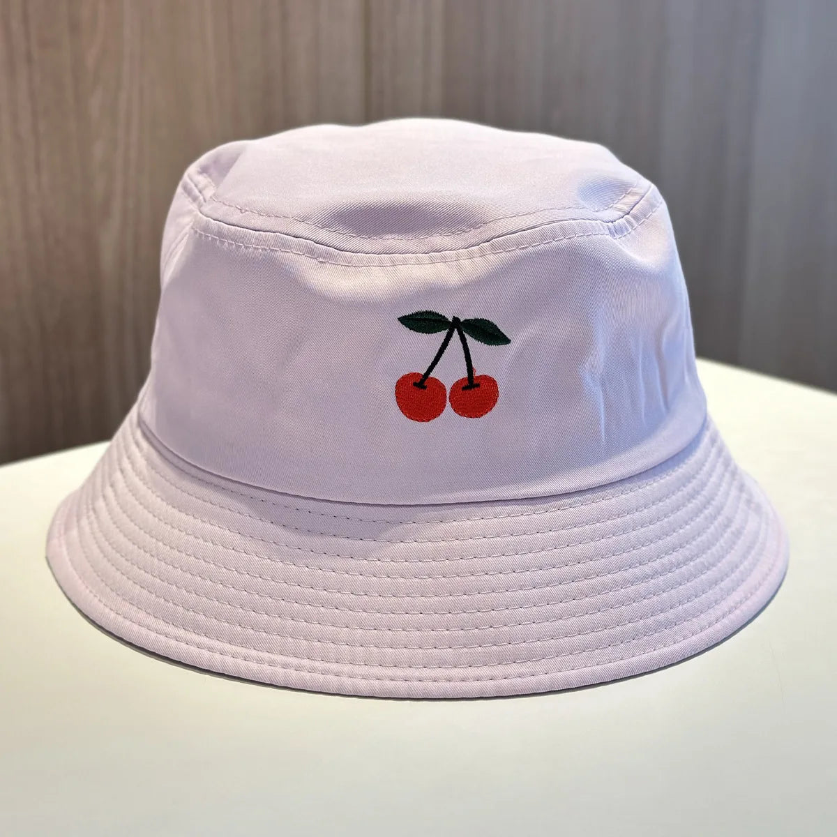 Embroidered Cherry Summer Bucket Hat
