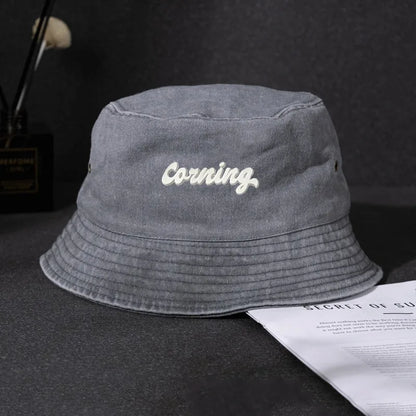 Distressed Duck Embroidered Denim Bucket Hat Streetwear Style