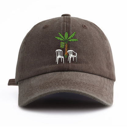1pc Chair And Tree Print Washed Baseball Cap For Adults, Minimalist Retro Style Casual Soft Adjustable Dad Hat, Perfect As Gift