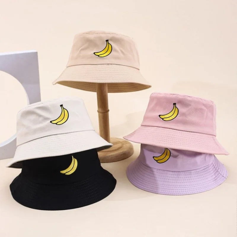 Summer Cartoon Embroidered Banana Bucket Hats Size 55-58cm
