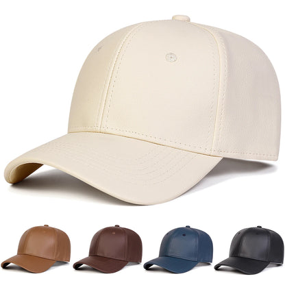 Solid Color PU Leather Adjustable Snapback cap
