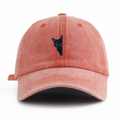 Black Cat Print Washed Baseball Cap