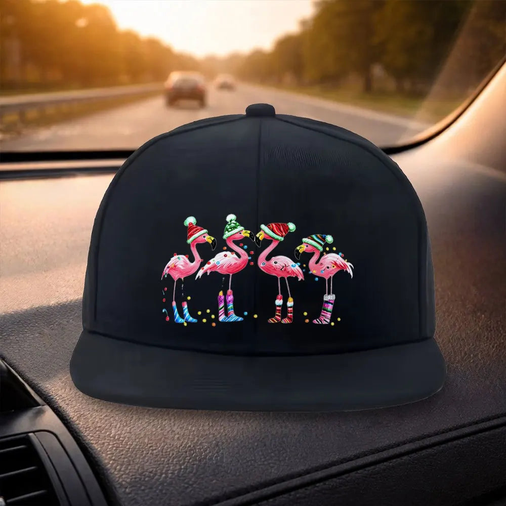 Christmas Flamingo Flat Brim Snapback Cap