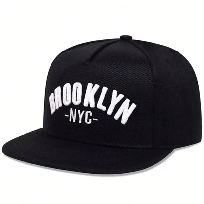 Brooklyn Embroidered Flat Brim Snapback Cap
