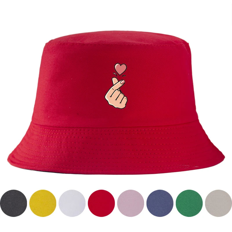 Korean Finger Heart Summer Cotton Bucket Hat